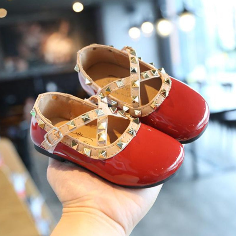 [381134-RED] - Flat Shoes / Sepatu Slip on Anak Import - Motif Glossy Pyramid