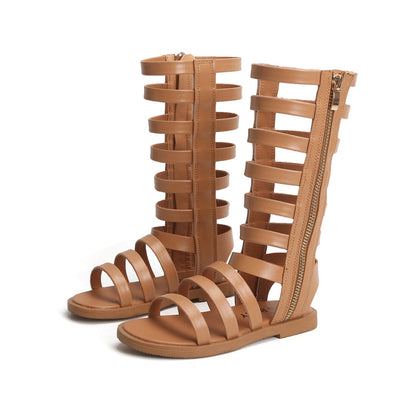 [381220] - Sepatu Sandal Gladiator Flat Tali Import Anak Perempuan - Motif High Zipper