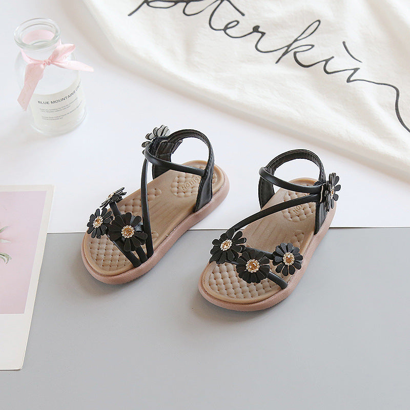 [381225] - Sepatu Sandal Flat Slip On Pesta Import Anak Perempuan - Motif Blooming Flower