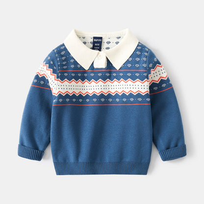 [383160] - Atasan Sweater Polo Kerah Anak Laki-Laki - Motif Sharp Twists
