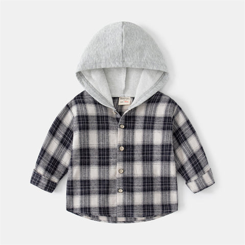 [383164] - Atasan Kemeja Flanel Hoodie Kotak-Kotak Anak Laki-Laki - Motif Box