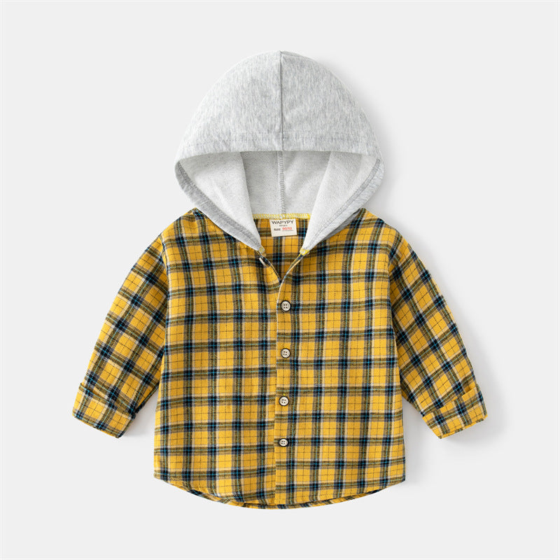 [383164] - Atasan Kemeja Flanel Hoodie Kotak-Kotak Anak Laki-Laki - Motif Box