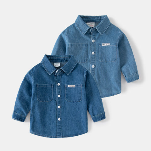 [383166] - Atasan Kemeja Denim Anak Laki-Laki - Motif Plain Denim