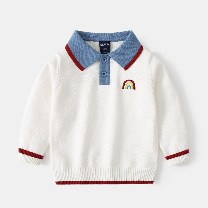 [383167] - Atasan Sweater Polo Kerah Anak Laki-Laki - Motif Little Rainbow