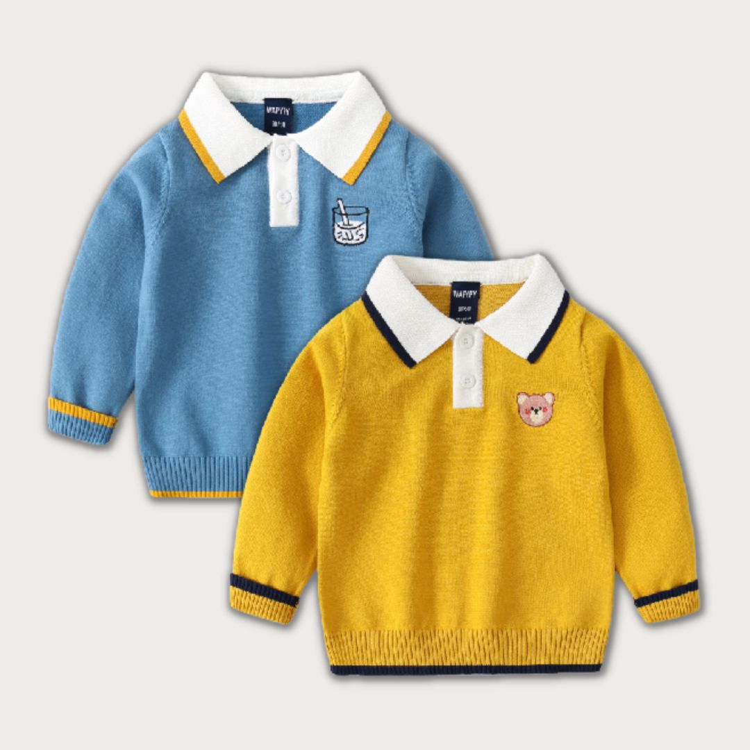 [383169] - Atasan Sweater Polo Kerah Import Anak Laki-Laki - Motif Milk Glass