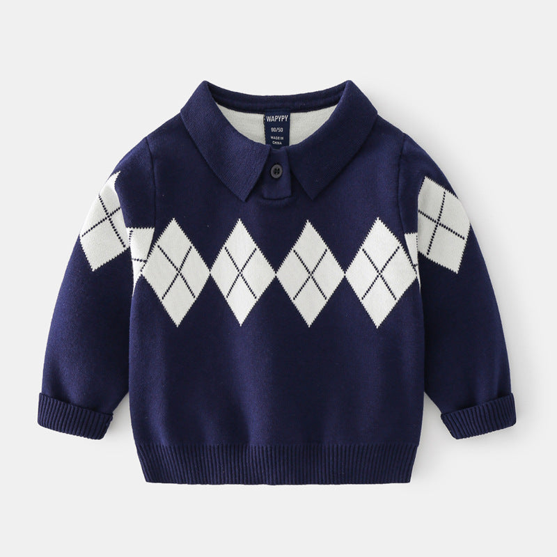 [383170] - Atasan Sweater Polo Kerah Anak Laki-Laki - Motif Upper Quad