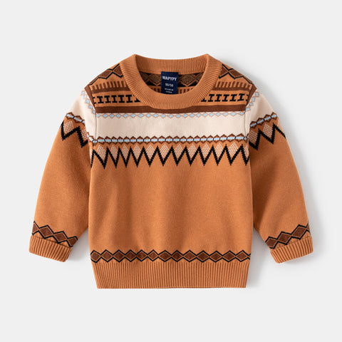 [383179] - Atasan Sweater Crewneck Anak Laki-Laki - Motif Fence Pattern