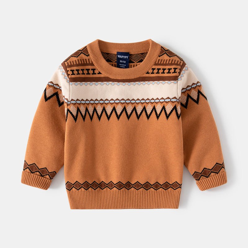 [383179] - Atasan Sweater Crewneck Anak Laki-Laki - Motif Fence Pattern