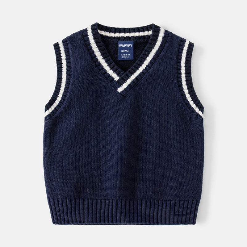 [383183] - Atasan Sweater Kutung Rompi Rajut Anak Laki-Laki - Motif Edge Knitting