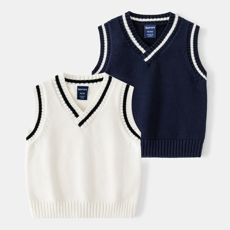 [383183] - Atasan Sweater Kutung Rompi Rajut Anak Laki-Laki - Motif Edge Knitting