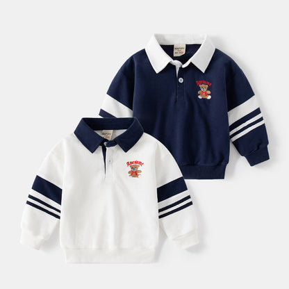 [383186] - Atasan Sweater Polo Kerah Import Anak Laki-Laki - Motif Cute Bear