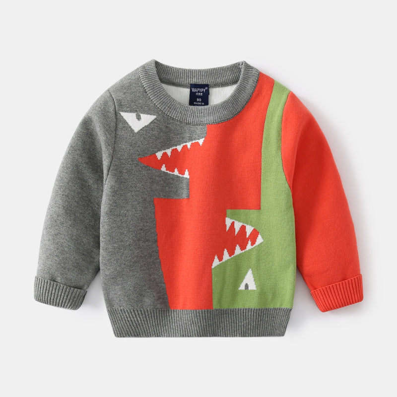 [383187] - Atasan Sweater Crewneck Anak Laki-Laki - Motif Two T-Rex