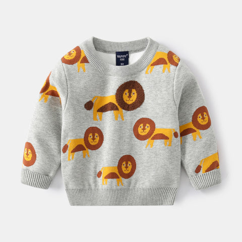 [383188] - Atasan Sweater Crewneck Anak Laki-Laki - Motif Slender Lion