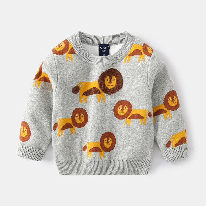 [383188] - Atasan Sweater Crewneck Anak Laki-Laki - Motif Slender Lion