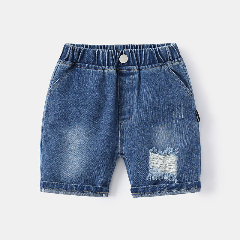 [383191] - Celana Pendek Jeans Sobek Import Anak Laki-Laki - Motif Ripped