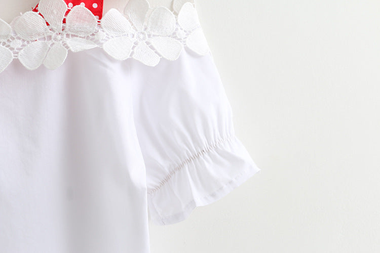 [363309-WHITE RED] - Setelan Fashion Anak Perempuan - Motif Flower Lace
