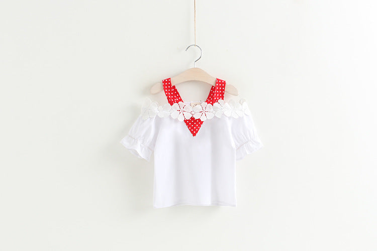 [363309-WHITE RED] - Setelan Fashion Anak Perempuan - Motif Flower Lace
