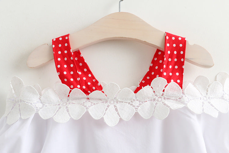 [363309-WHITE RED] - Setelan Fashion Anak Perempuan - Motif Flower Lace