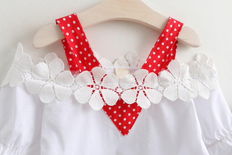 [363309-WHITE RED] - Setelan Fashion Anak Perempuan - Motif Flower Lace