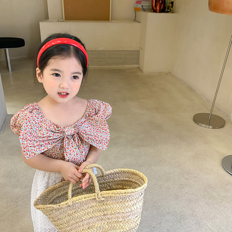 [363345] - Setelan Anak Perempuan 2025 Pita Besar Motif Bunga Cantik Celana Brokat - Baju Anak Perempuan Korea OOTD Terbaru