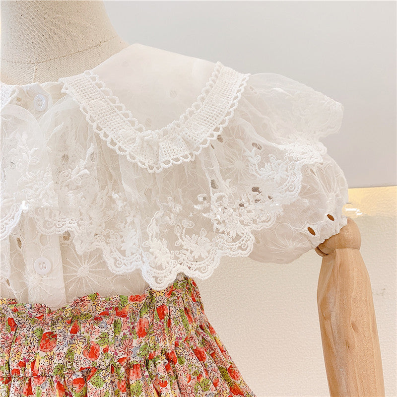[363287] - Oneset Anak Cewek Model Vintage Setelan Blouse Renda Elegan Motif Flower Cantik Fashion Korea Anak Perempuan - Motif Flower Petals