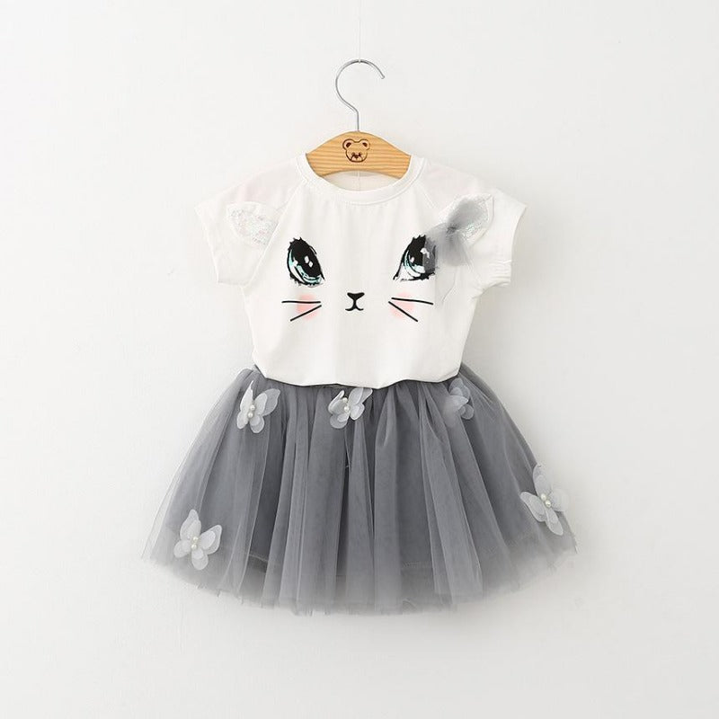 [363153-WHITE] - Setelan Fashion Anak Perempuan Import - Motif 3D Cat Ears