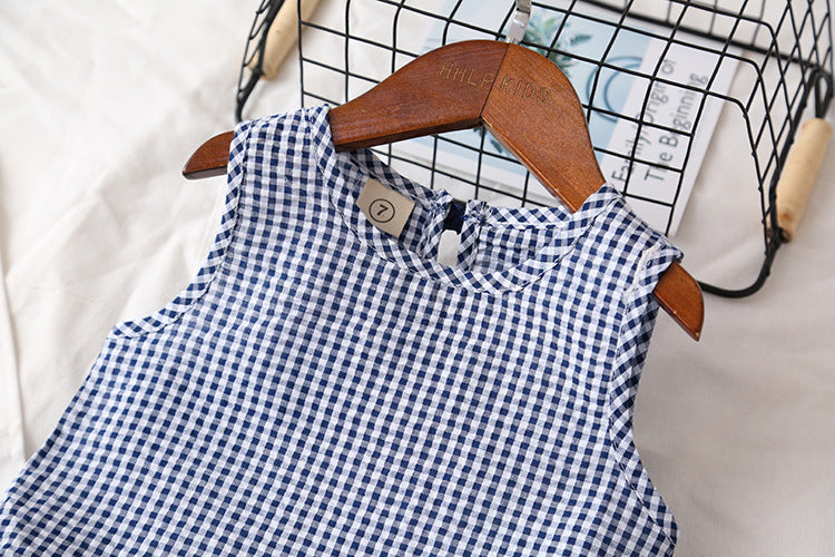 [363103-BLUE] - Setelan Fashion Anak Perempuan Modish - Motif Small Gingham