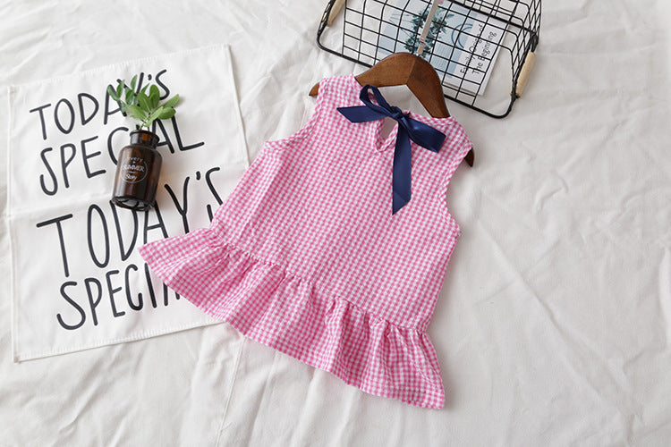 [363103-PINK] - Setelan Fashion Anak Perempuan Modish - Motif Small Gingham