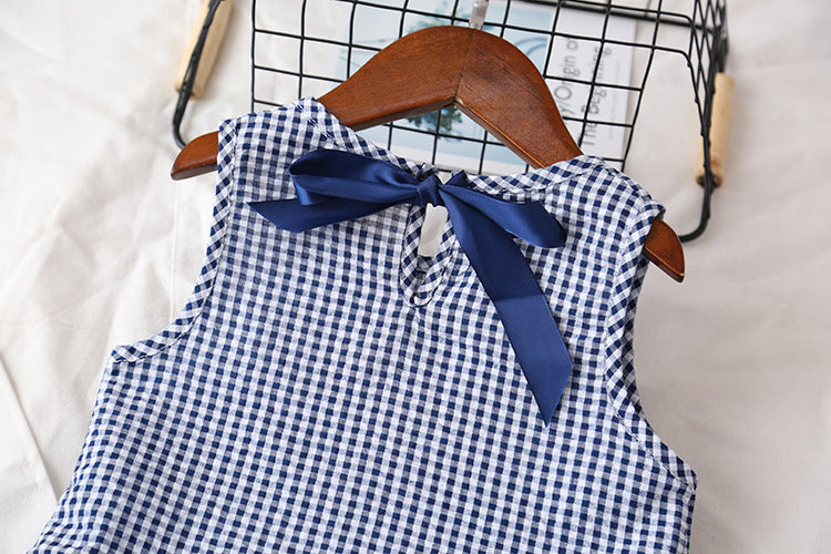 [363103-BLUE] - Setelan Fashion Anak Perempuan Modish - Motif Small Gingham