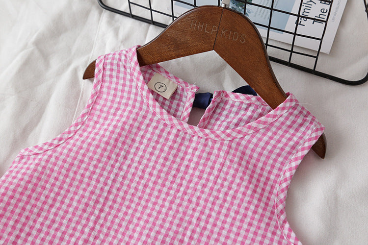 [363103-PINK] - Setelan Fashion Anak Perempuan Modish - Motif Small Gingham