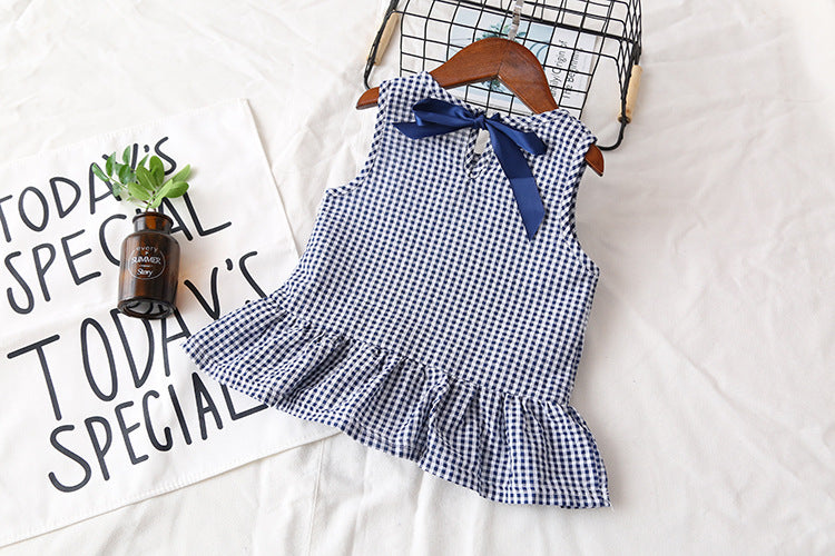 [363103-BLUE] - Setelan Fashion Anak Perempuan Modish - Motif Small Gingham