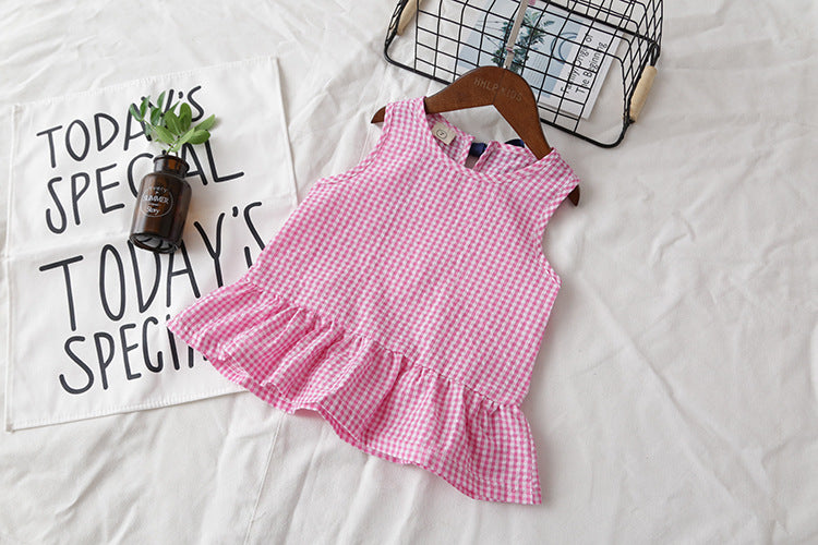 [363103-PINK] - Setelan Fashion Anak Perempuan Modish - Motif Small Gingham