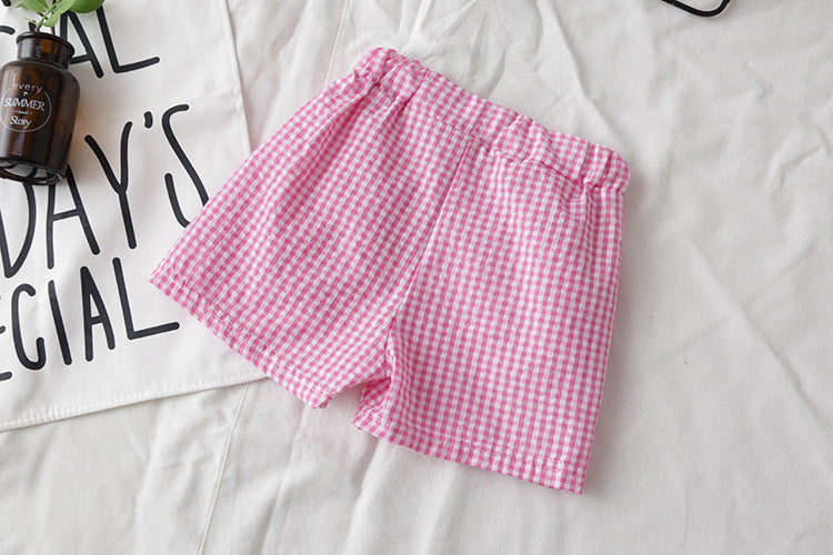 [363103-PINK] - Setelan Fashion Anak Perempuan Modish - Motif Small Gingham