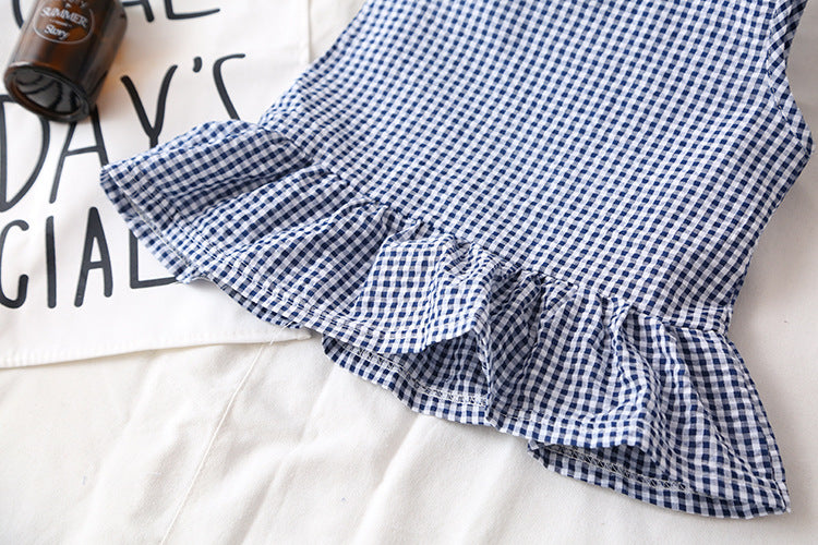 [363103-BLUE] - Setelan Fashion Anak Perempuan Modish - Motif Small Gingham