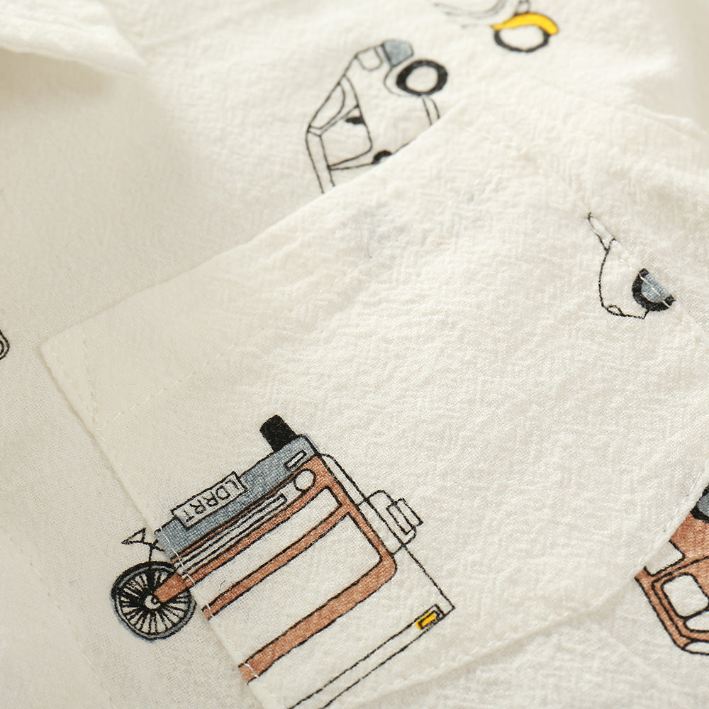 [119101] - Baju Atasan Kemeja Anak Laki Laki - Motif White Car [B1152]