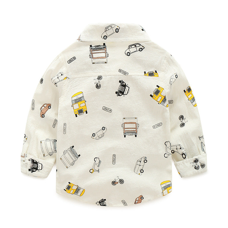 [119101] - Baju Atasan Kemeja Anak Laki Laki - Motif White Car [B1152]