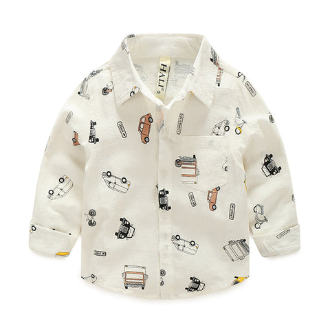 [119101] - Baju Atasan Kemeja Anak Laki Laki - Motif White Car [B1152]