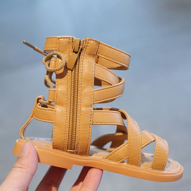 [381114-WHITE] - Sepatu Sandal Flat Gladiator Import Anak - Motif Webbing Straps