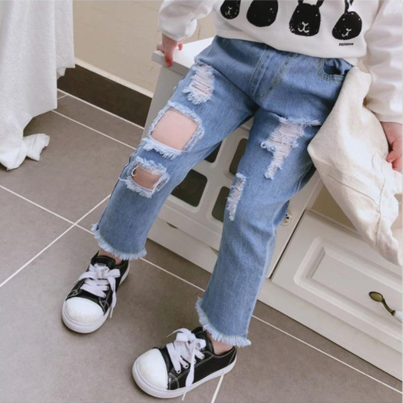 [507125] - Bawahan Jeans Fashion Anak Perempuan Import - Motif Abstract Torn