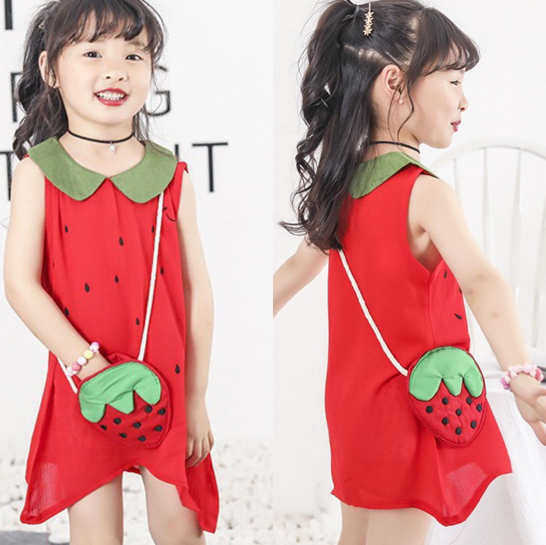 [507139] - Dress Santai Anak Perempuan Import - Motif Strawberry Polkadots