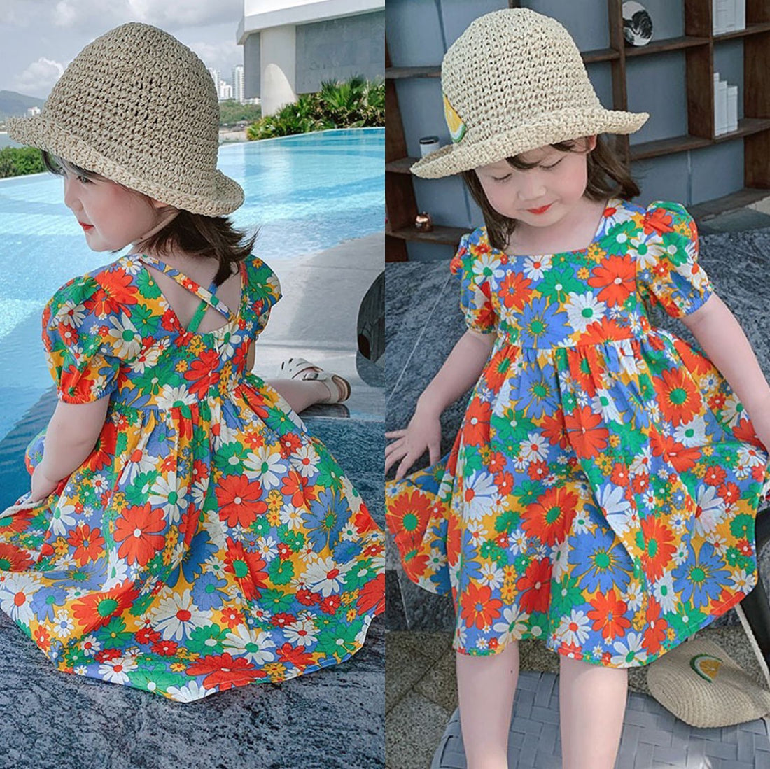 [507154] - Dress Fashion Anak Perempuan Import - Motif Cheerful Flowers