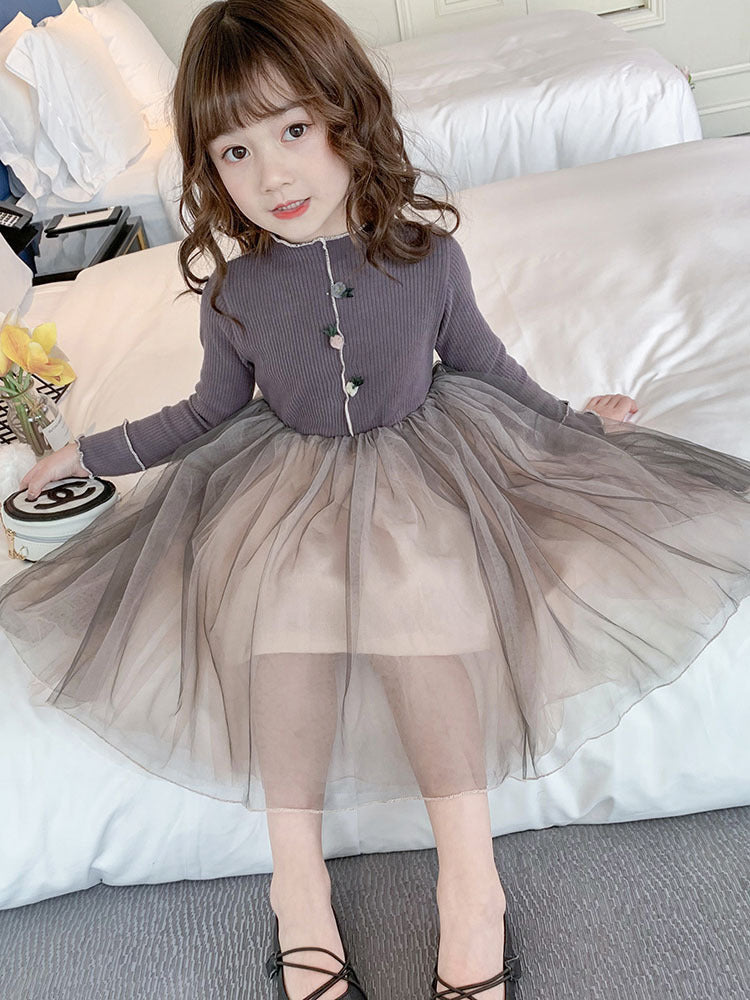 [507163-GRAY] - Dress Fashion Anak Perempuan - Motif Knit Tutu