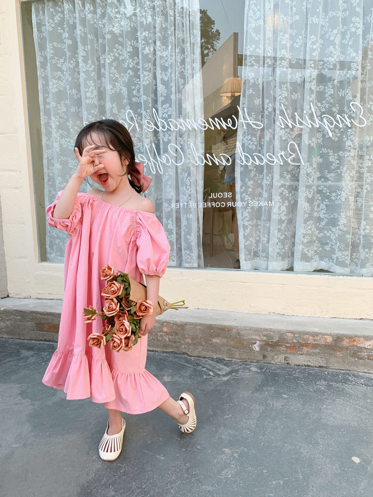 [507210-PINK] - Dress Import Fashion Anak Perempuan - Motif Hand Rubber