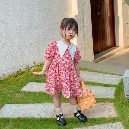 [507218] - Dress Fashion Anak Perempuan - Motif Taper Collar Flower