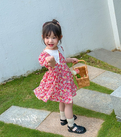 [507218] - Dress Fashion Anak Perempuan - Motif Taper Collar Flower