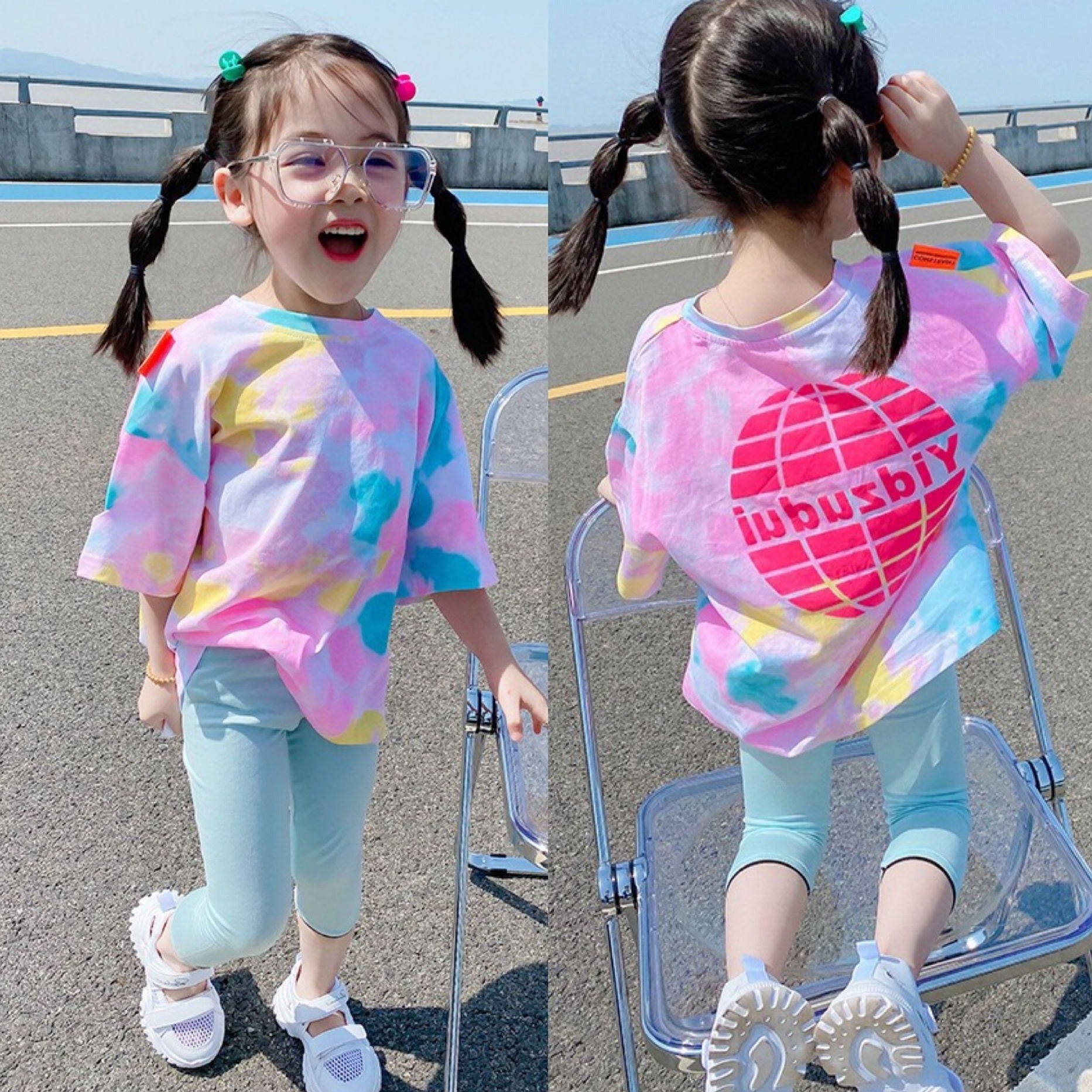 [507321] - Setelan Atasan Kaos dan Setelan Kaos Legging Anak Perempuan - Motif Rainbow