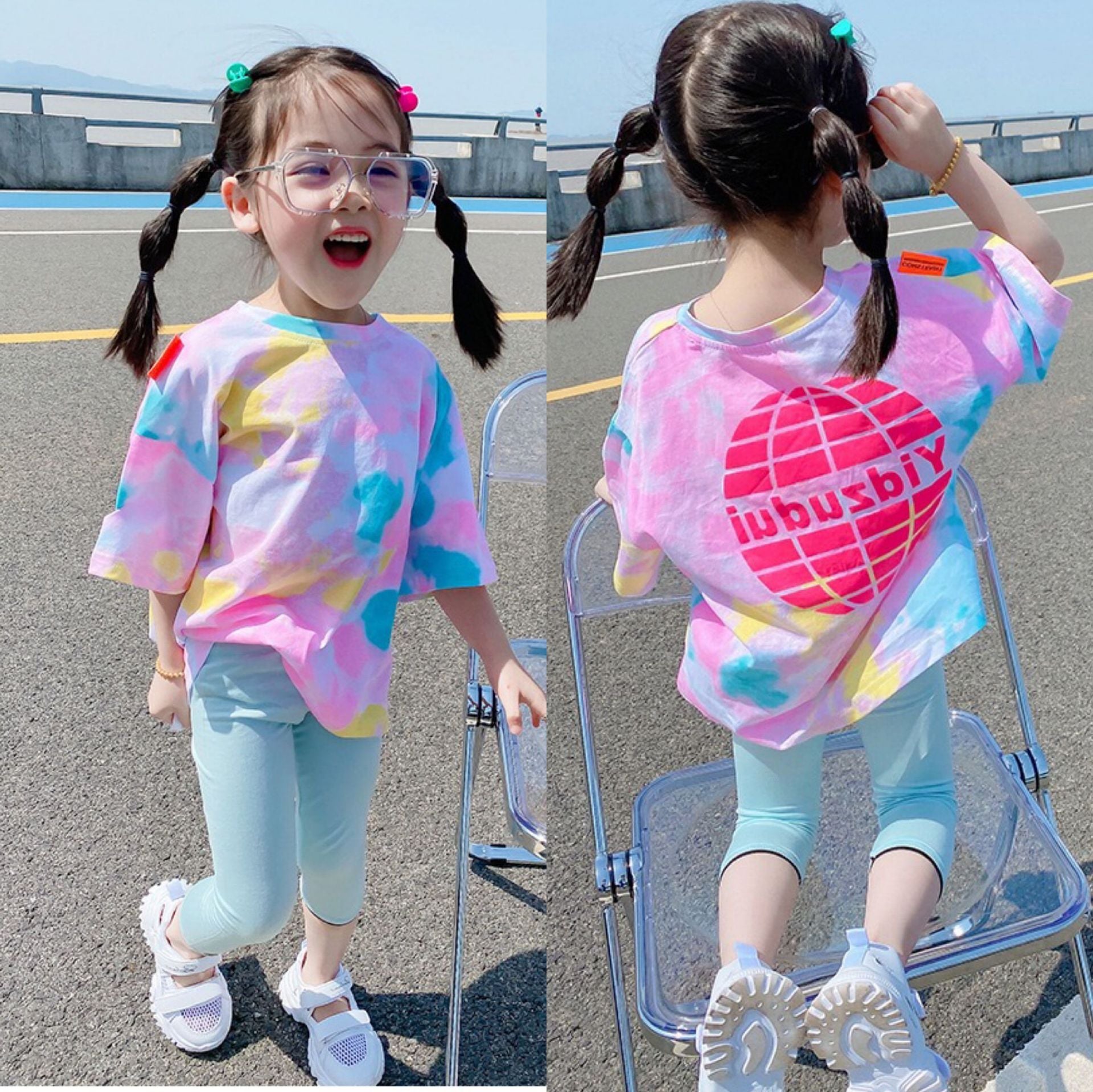 [507321] - Setelan Atasan Kaos dan Setelan Kaos Legging Anak Perempuan - Motif Rainbow
