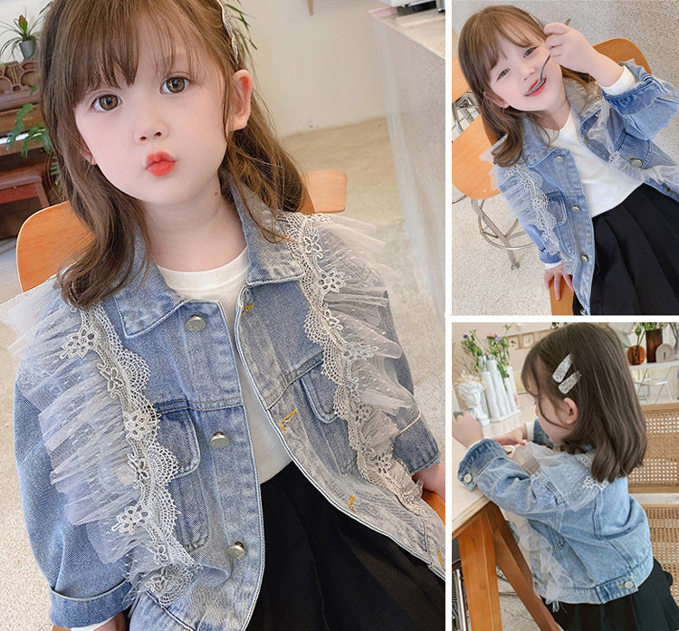 [507367] - Atasan Jaket Fashion Anak Perempuan Import - Motif Lace Jeans