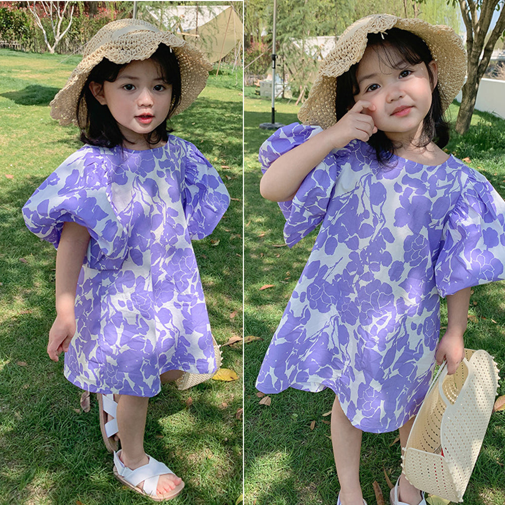 [507598] - Dress Fashion Anak Perempuan Import - Motif Fading Flowers