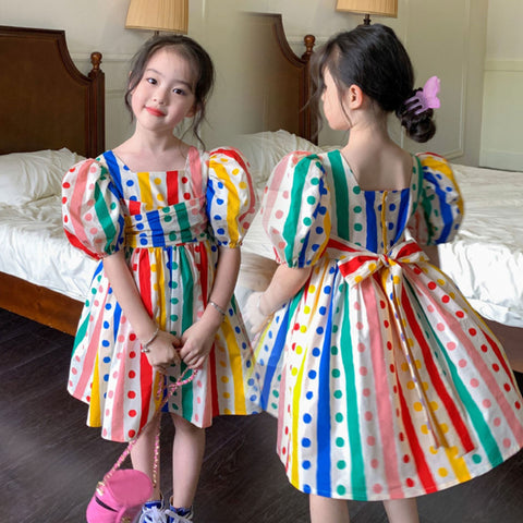 [507634] - Dress Gaun Lengan Balon Anak Perempuan - Motif Color Spot